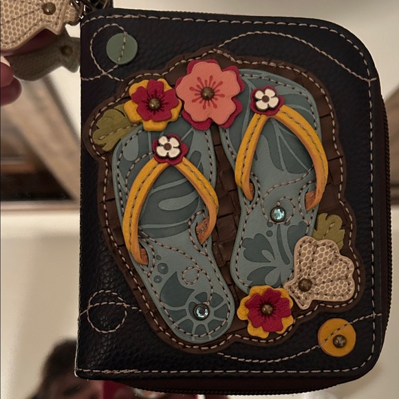 Chala Navy Flip-Flop Wallet with Floral Accents - Picture 6 of 11